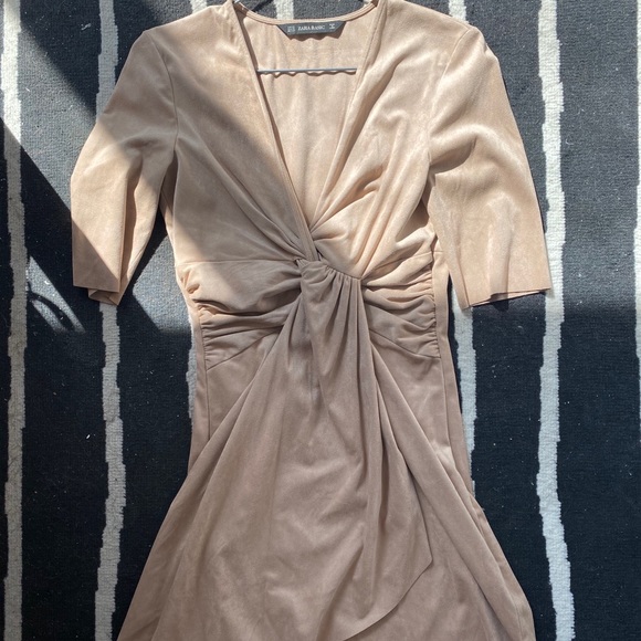 Zara basics beige suede wrap dress - Picture 3 of 4